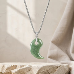 Teardrop Design Jade Titanium Steel Chain Necklace Luck Pendant featuring Jade, Titanium Steel, Silver