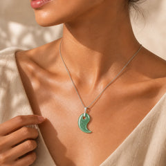 Teardrop Design Jade Titanium Steel Chain Necklace Luck Pendant featuring Jade, Titanium Steel, Silver