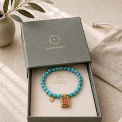 Thangka Gau Amulet Box Turquoise Fu Character Protection Bracelet featuring Turquoise, Fu Character, Copper