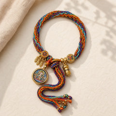 Thangka Tibetan Chinese Zodiac Zakiram Colorful Rope Connection String Bracelet featuring Dragon, Horse, Red String