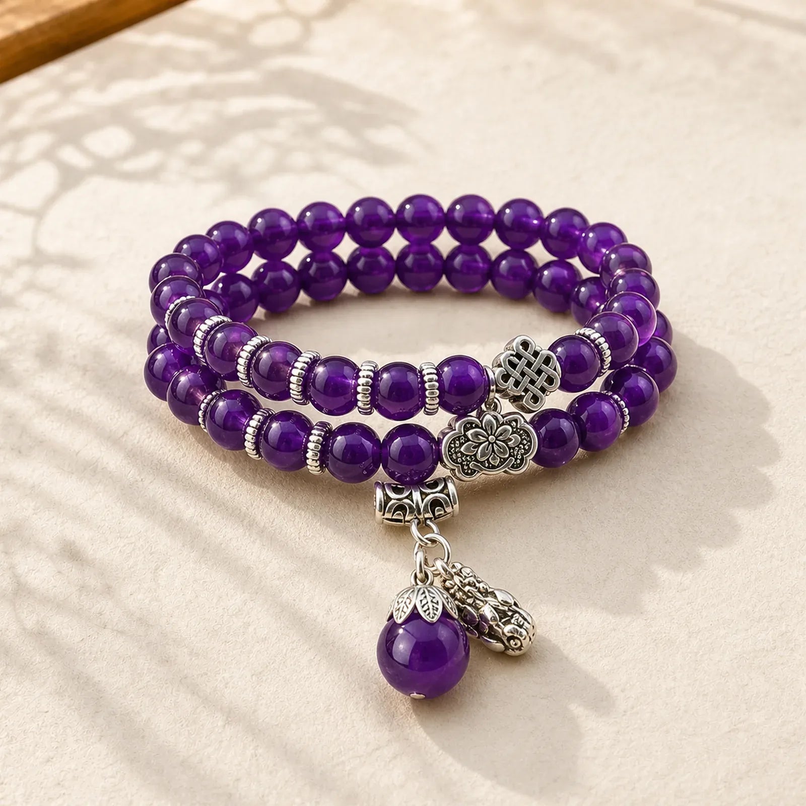 The Amethyst Pixiu Wealth Bracelet featuring Amethyst, Pixiu