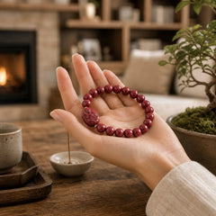 The Chinese Zodiac Natal Buddha Cinnabar Blessing Bracelet featuring Cinnabar, Dragon, Horse