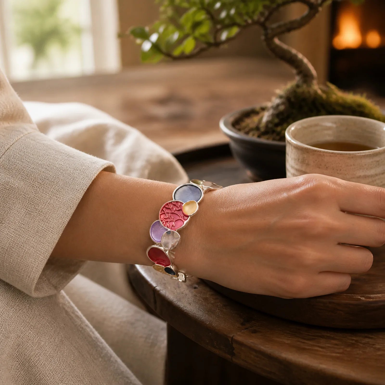 The Tree Of Life Round Pattern Unity Alloy Elastic Bracelet Bangle featuring The Tree of Life