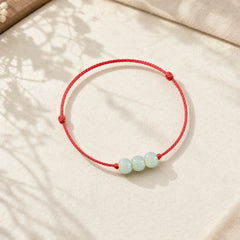Three Beads Jade Luck String Weave Bracelet featuring Jade, Red String