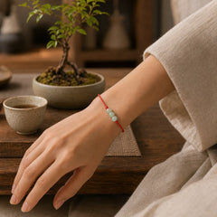 Three Beads Jade Luck String Weave Bracelet featuring Jade, Red String