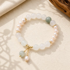 Tianshan Jade Pearl Abundance Bracelet featuring Jade, Pearl, Quartzite