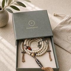Tibet 108 Mala Beads Bodhi Seed Bagua Vajra Dzi Bead Gray Agate Wealth Bracelet featuring Bodhi Seed, Bagua, Vajra