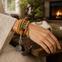 Tibet 108 Mala Beads Bodhi Seed Bagua Vajra Wealth Bracelet featuring Bodhi Seed, Bagua, Vajra