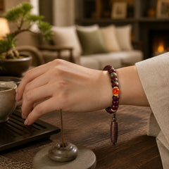 Tibet Bodhi Seed Dzi Bead Dancing Lion Luck Bracelet Wrist Mala featuring Bodhi Seed, Dzi Bead, Lion