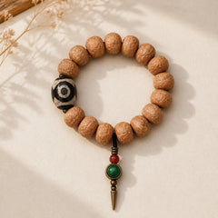 Tibet Bodhi Seed Dzi Bead Peace Charm Wrist Mala Bracelet featuring Bodhi Seed, Dzi Bead, Copper