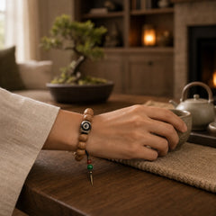 Tibet Bodhi Seed Dzi Bead Peace Charm Wrist Mala Bracelet featuring Bodhi Seed, Dzi Bead, Copper
