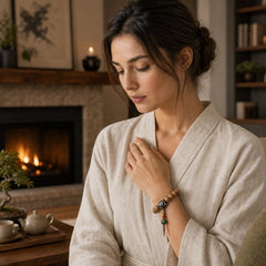 Tibet Bodhi Seed Dzi Bead Peace Charm Wrist Mala Bracelet featuring Bodhi Seed, Dzi Bead, Copper