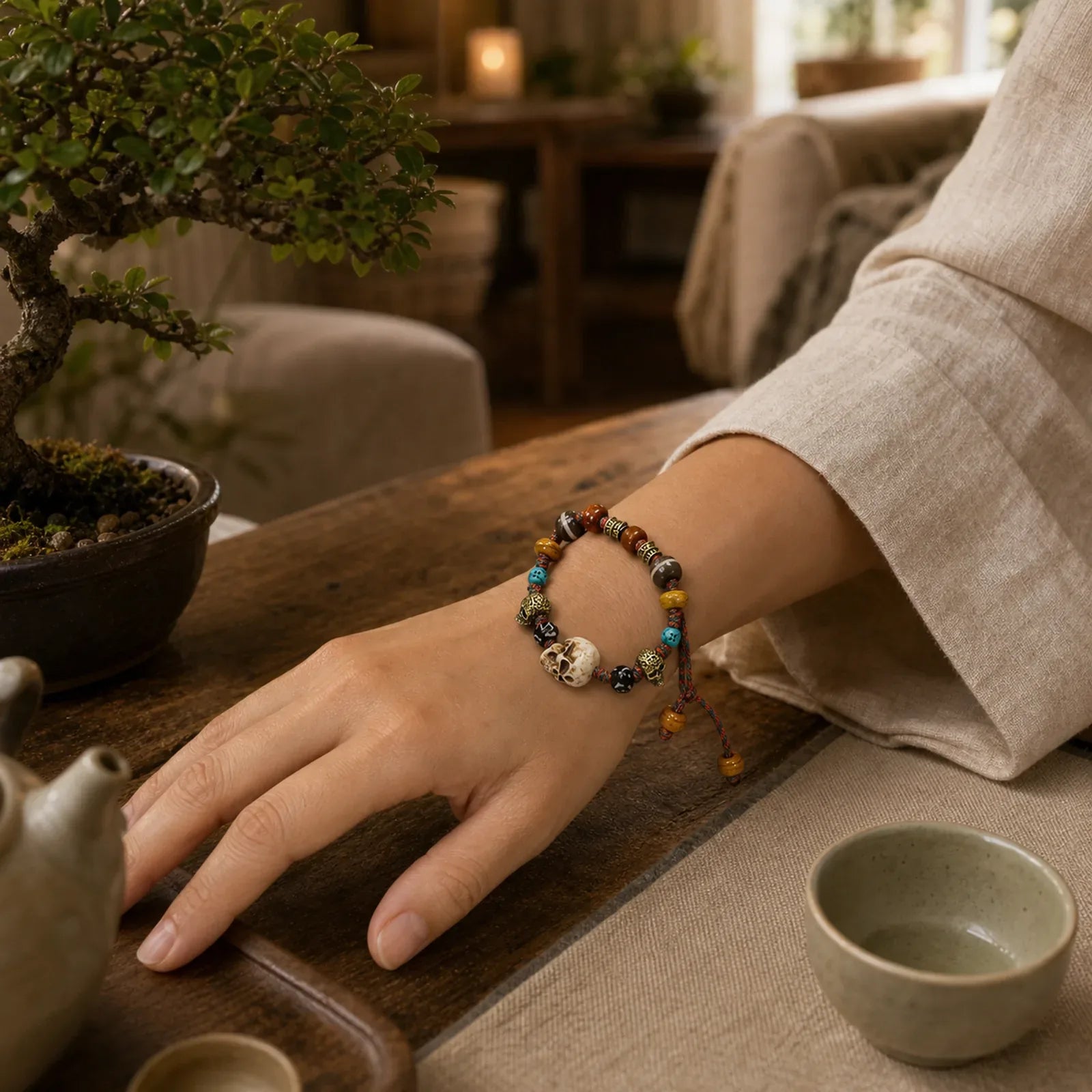 Tibet Bone Beads Coconut Shell The Lord of the Corpse Forest Happiness Bracelet featuring Coconut Shell, The Lord of the Corpse Forest, Copper