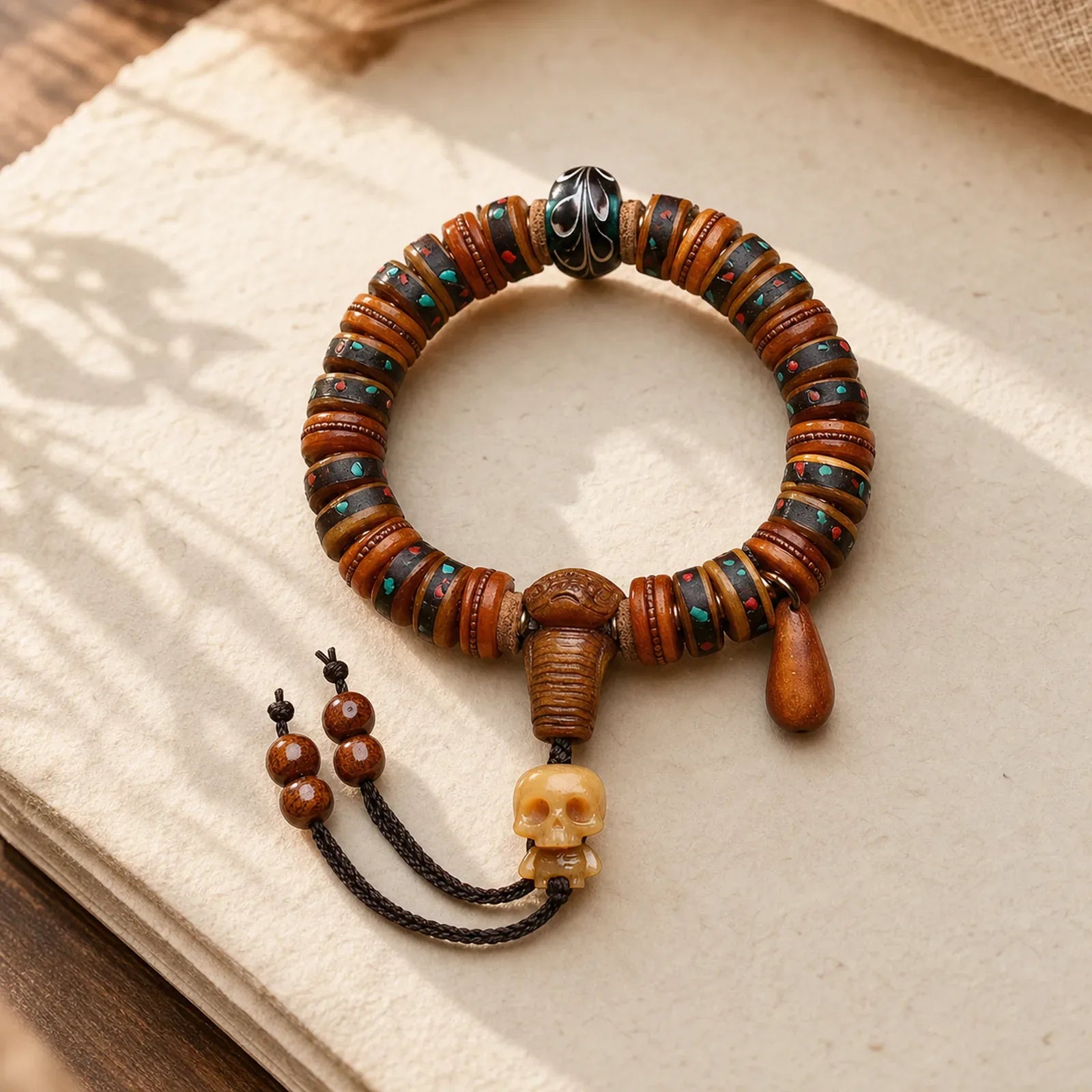 Tibet Bone Beads The Lord Of The Corpse Forest Reminders of Our Impermanence Bracelet featuring The Lord of the Corpse Forest, Copper