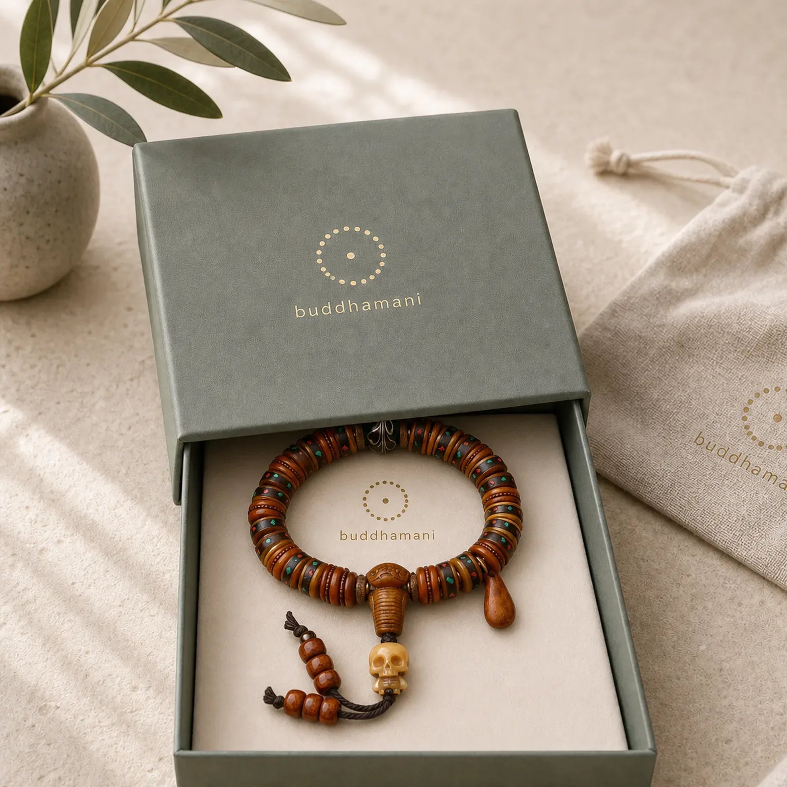 Tibet Bone Beads The Lord Of The Corpse Forest Reminders of Our Impermanence Bracelet featuring The Lord of the Corpse Forest, Copper