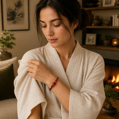 Tibet Cinnabar Om Mani Padme Hum Engraved Blessing Braided Bracelet featuring Cinnabar, Om Mani Padme Hum, Om