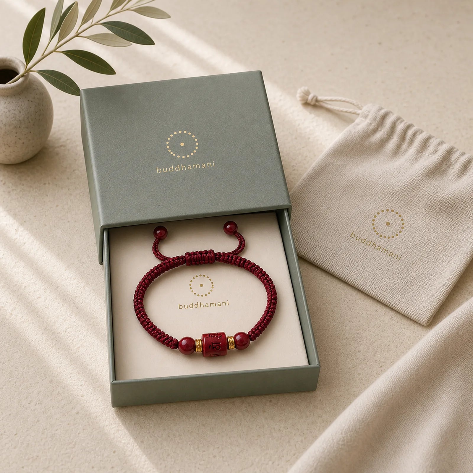 Tibet Cinnabar Om Mani Padme Hum Engraved Blessing Braided Bracelet featuring Cinnabar, Om Mani Padme Hum, Om
