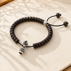 Tibet Coconut Shell Carved Om Mani Padme Hum Dorje Vajra Bell Happiness String Bracelet featuring Coconut Shell, Om Mani Padme Hum, Om