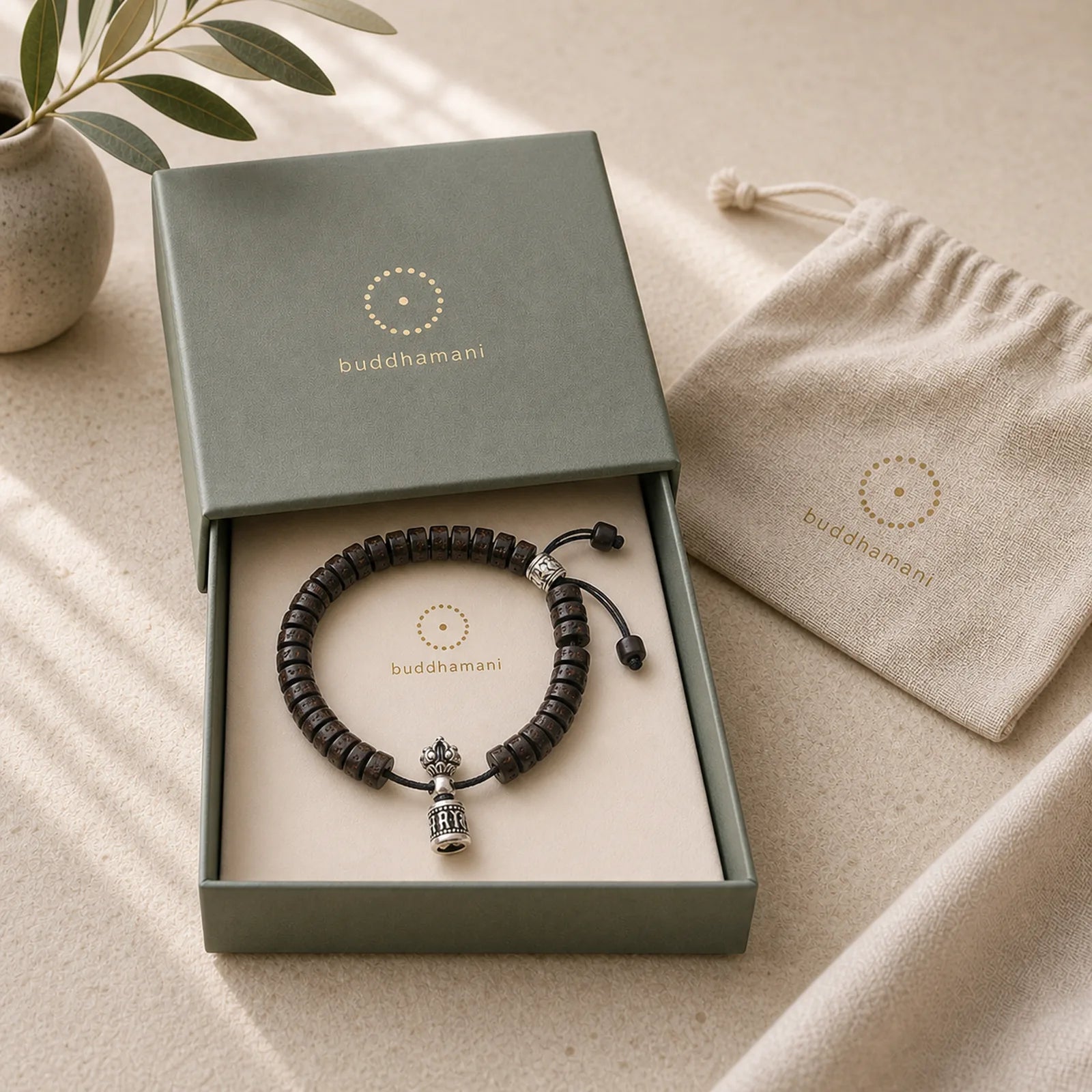 Tibet Coconut Shell Carved Om Mani Padme Hum Dorje Vajra Bell Happiness String Bracelet featuring Coconut Shell, Om Mani Padme Hum, Om