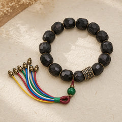 Tibet Ebony Wood Copper Peace Tassel Wrist Mala Bracelet featuring Ebony Wood, Ebony, Copper