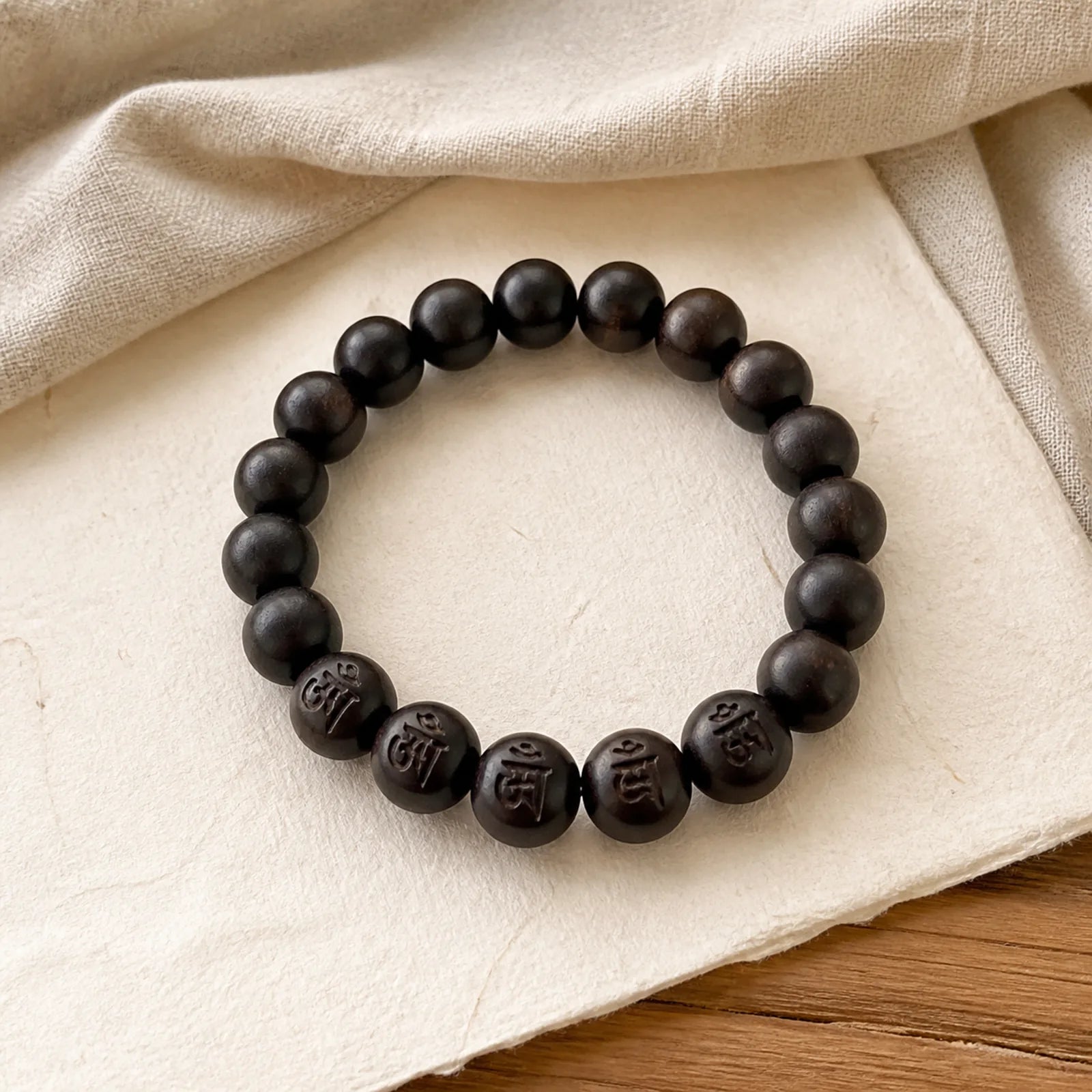 Tibet Ebony Wood Om Mani Padme Hum Engraved Balance Bracelet featuring Ebony Wood, Ebony, Om Mani Padme Hum