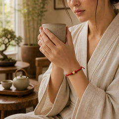 Tibet Handmade 999 Gold Om Mani Padme Hum Luck Protection Bracelet featuring Om Mani Padme Hum, Om, Red String