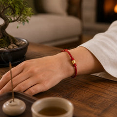 Tibet Handmade 999 Gold Om Mani Padme Hum Luck Protection Bracelet featuring Om Mani Padme Hum, Om, Red String