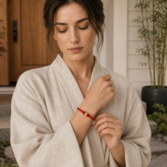 Tibet Handmade 999 Gold Om Mani Padme Hum Luck Protection Bracelet featuring Om Mani Padme Hum, Om, Red String