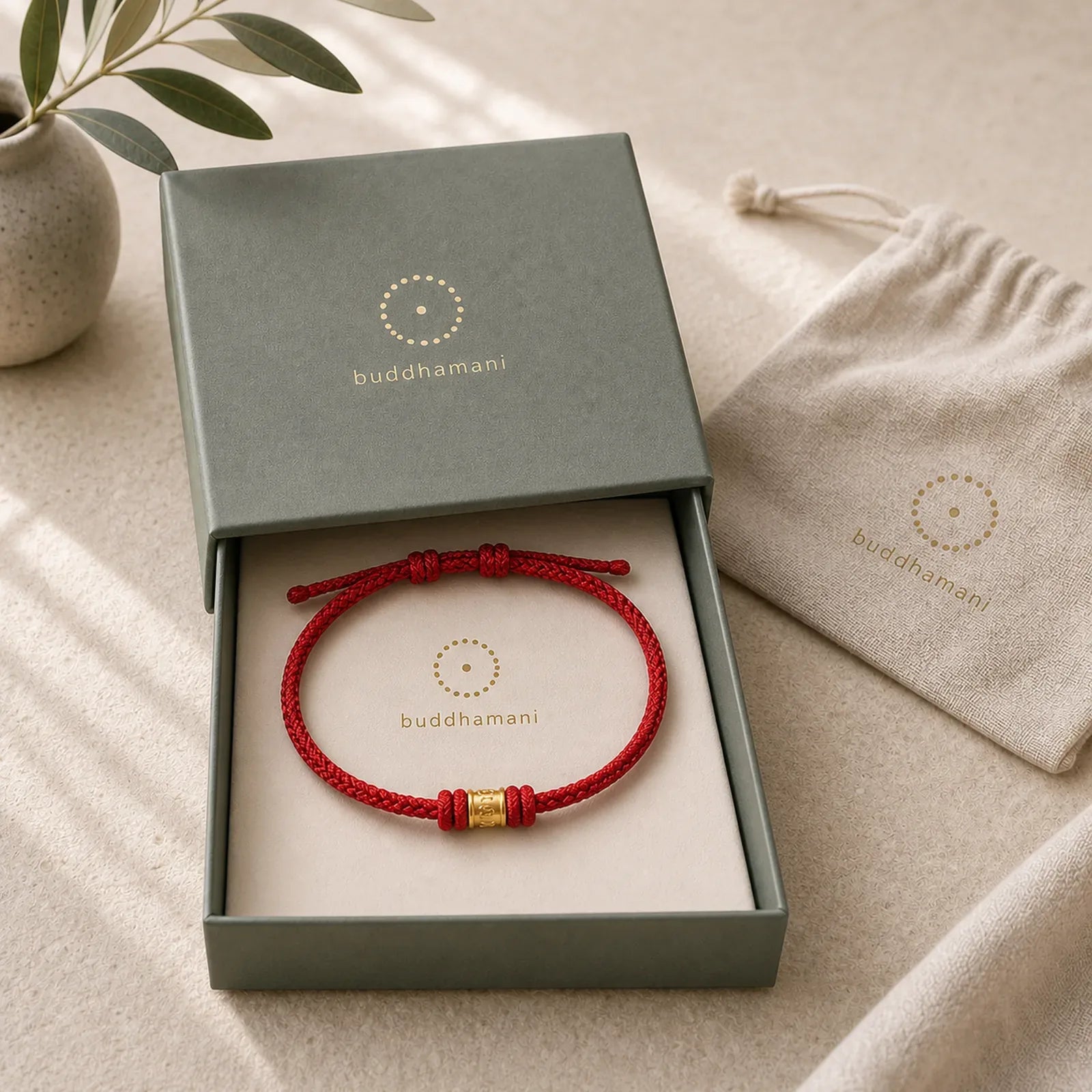 Tibet Handmade 999 Gold Om Mani Padme Hum Luck Protection Bracelet featuring Om Mani Padme Hum, Om, Red String