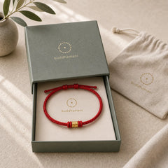 Tibet Handmade 999 Gold Om Mani Padme Hum Luck Protection Bracelet featuring Om Mani Padme Hum, Om, Red String