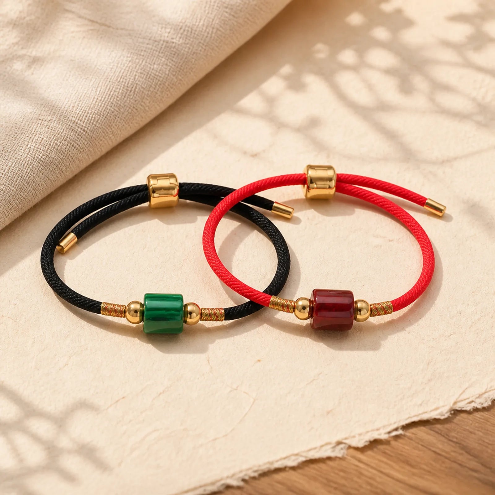 Tibet Handmade Green Aventurine Red Stone Malachite Luck Protection Braided Rope Bracelet featuring Green Aventurine, Malachite, Red String