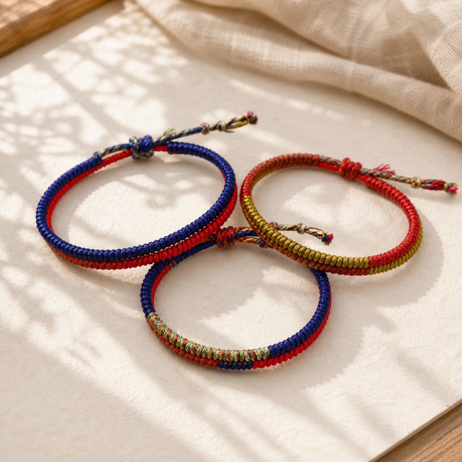Tibet Handmade Multicolor King Kong Knot Faith Protection Braided Two-Color String Bracelet featuring Red String