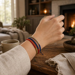Tibet Handmade Multicolor King Kong Knot Faith Protection Braided Two-Color String Bracelet featuring Red String