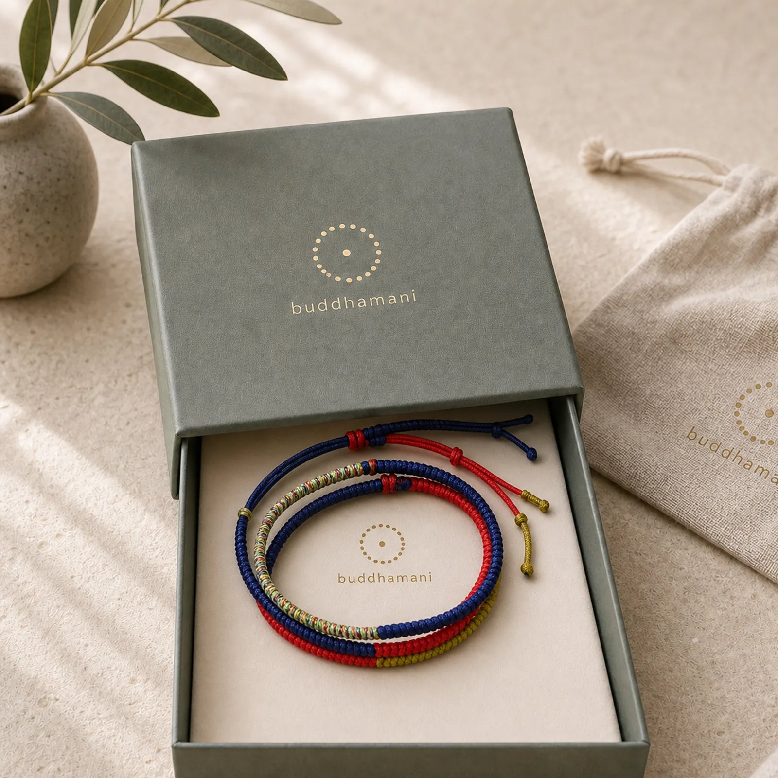 Tibet Handmade Multicolor King Kong Knot Faith Protection Braided Two-Color String Bracelet featuring Red String