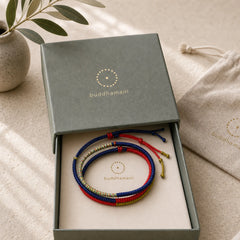 Tibet Handmade Multicolor King Kong Knot Faith Protection Braided Two-Color String Bracelet featuring Red String