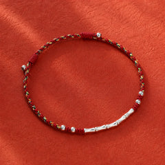 Tibet Handmade Multicolored Bamboo Protection Braided String Bracelet featuring Bamboo, Red String, Copper