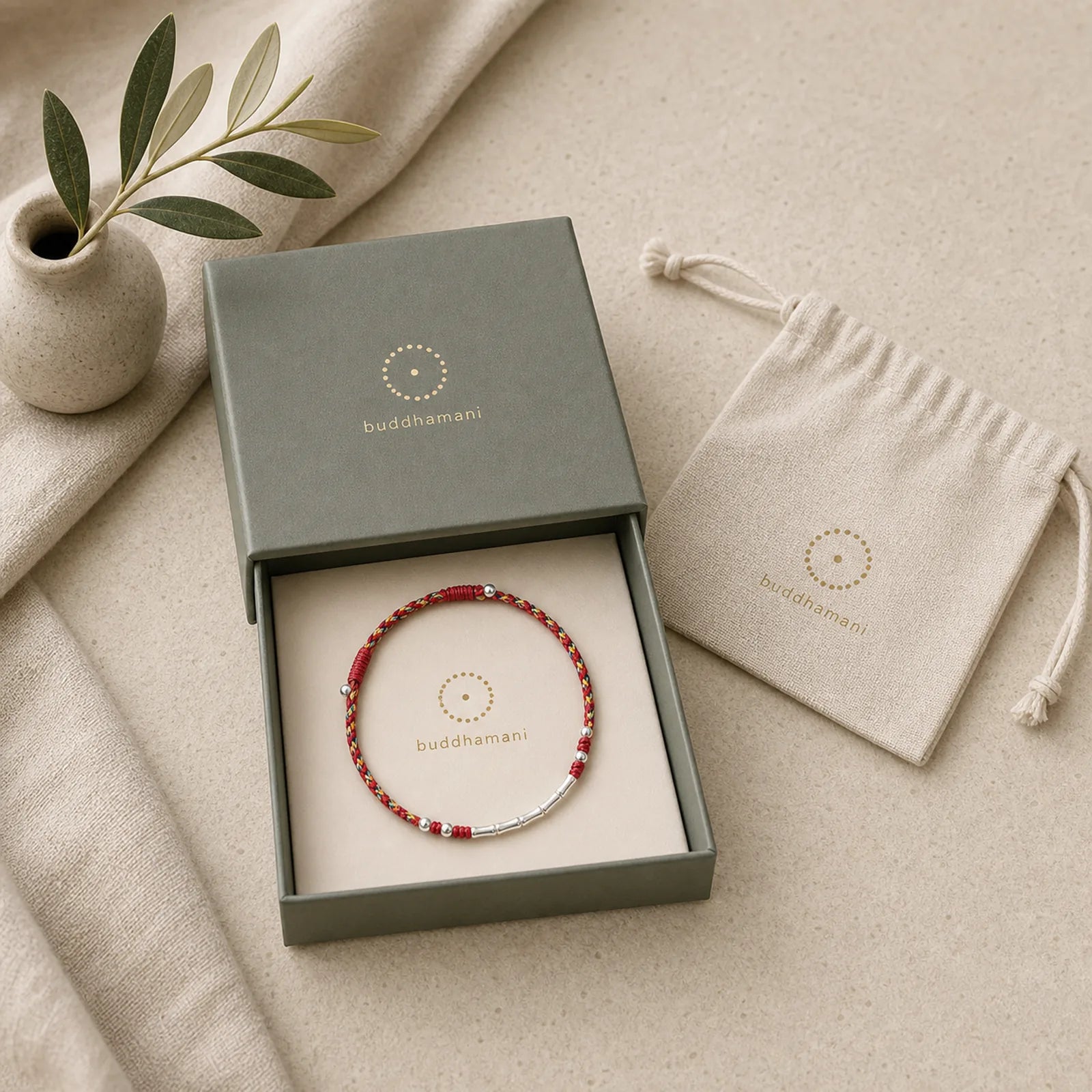 Tibet Handmade Multicolored Bamboo Protection Braided String Bracelet featuring Bamboo, Red String, Copper