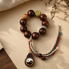 Tibet Lightning Struck Jujube Wood Yin Yang Luck Bracelet featuring Lightning Struck Jujube Wood, Jujube Wood, Yin Yang Symbol