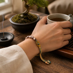 Tibet Liuli Glass Wishing Health And Safety String Bracelet featuring Five Elements