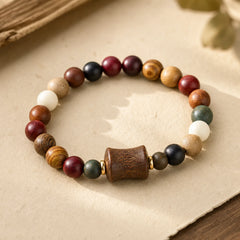 Tibet Multicolored Sandalwood Om Mani Padme Hum Protection Bracelet featuring Sandalwood, Om Mani Padme Hum, Om