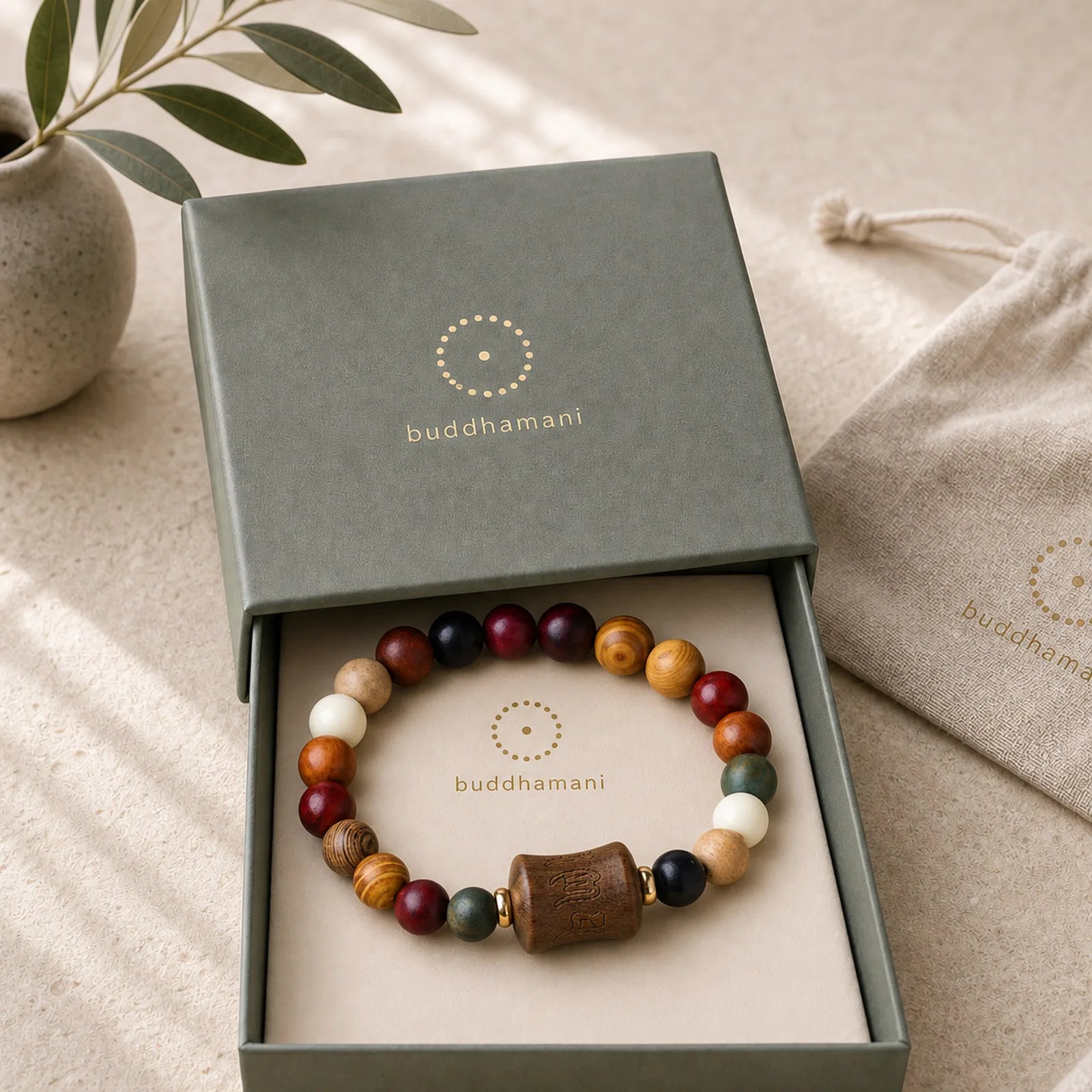 Tibet Multicolored Sandalwood Om Mani Padme Hum Protection Bracelet featuring Sandalwood, Om Mani Padme Hum, Om