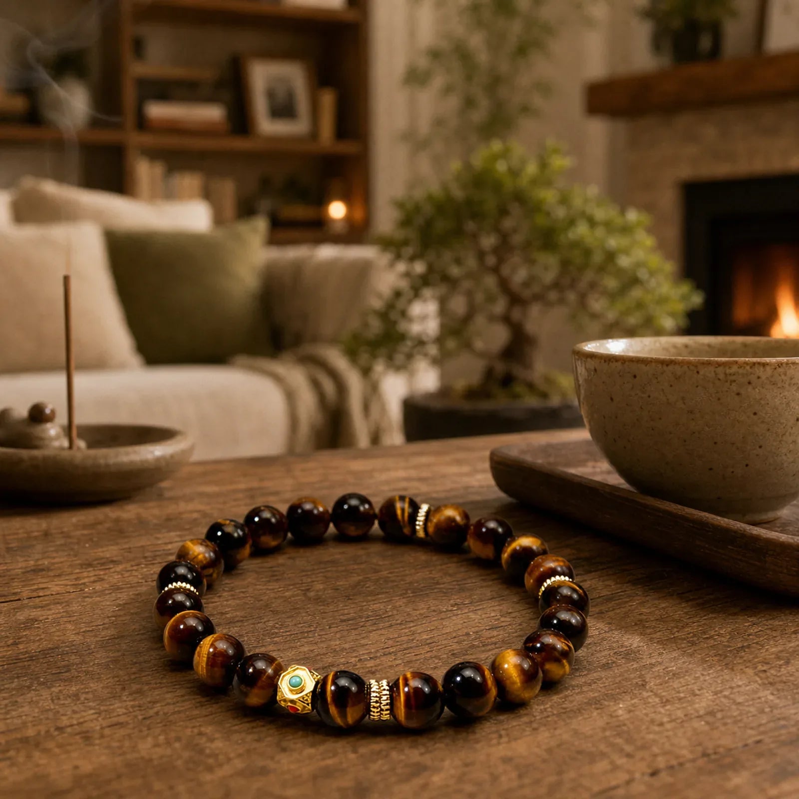 Tibet Natural Tiger Eye Bead Strength Bracelet featuring Tiger Eye