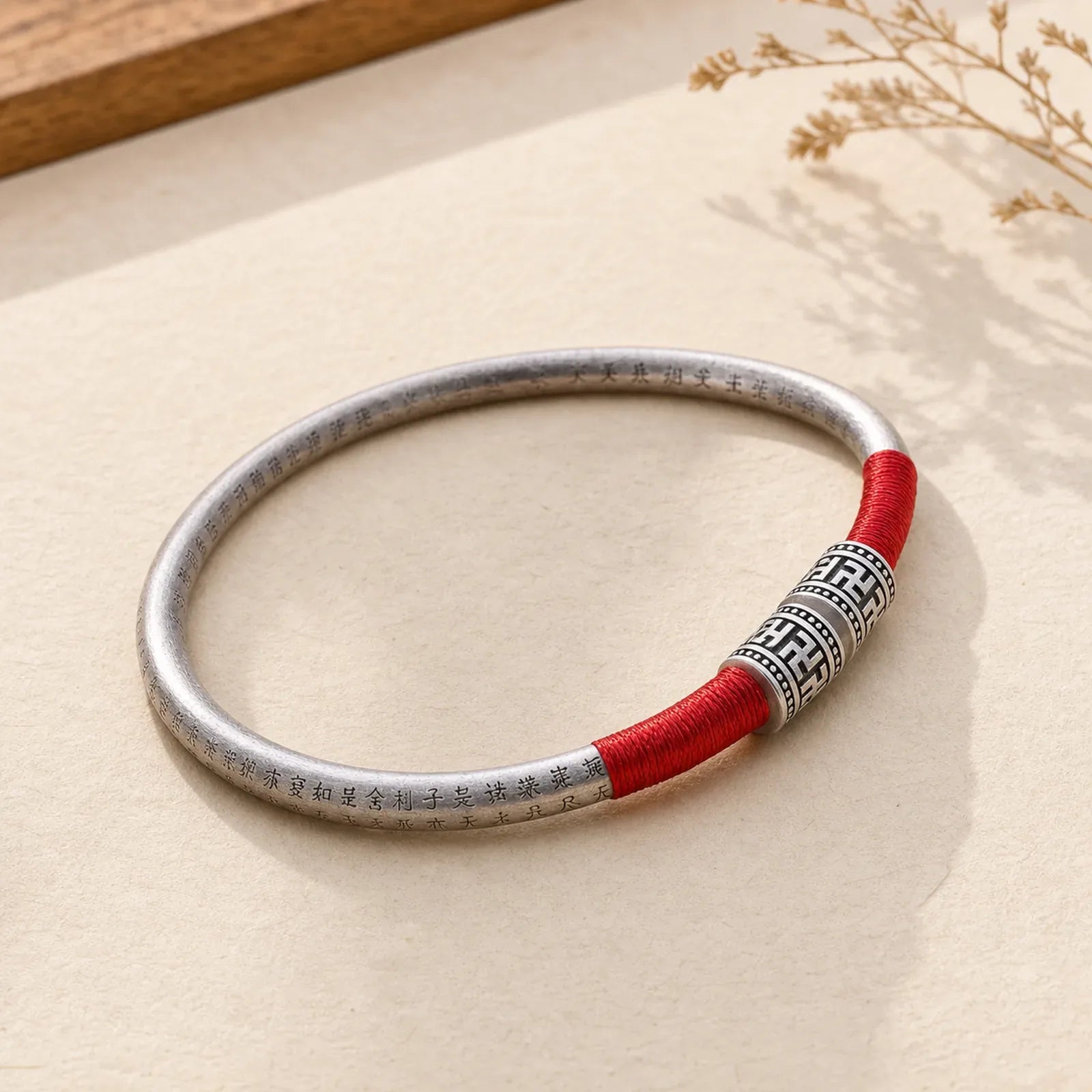 Tibet Om Mani Padme Hum Luck Red String Bracelet Bangle featuring Om Mani Padme Hum, Om, Red String
