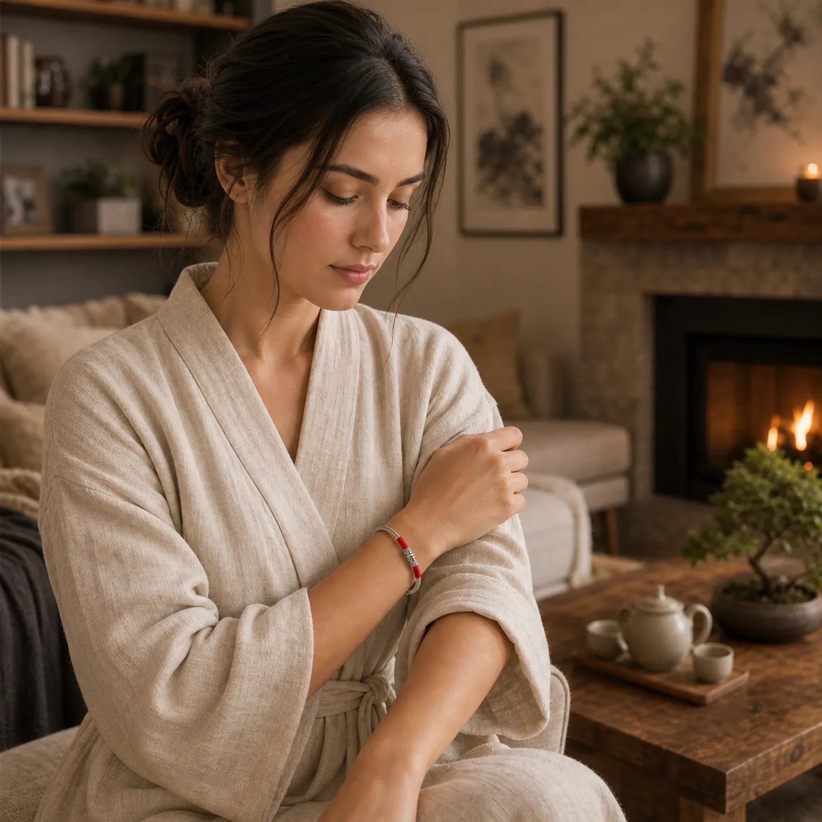 Tibet Om Mani Padme Hum Luck Red String Bracelet Bangle featuring Om Mani Padme Hum, Om, Red String