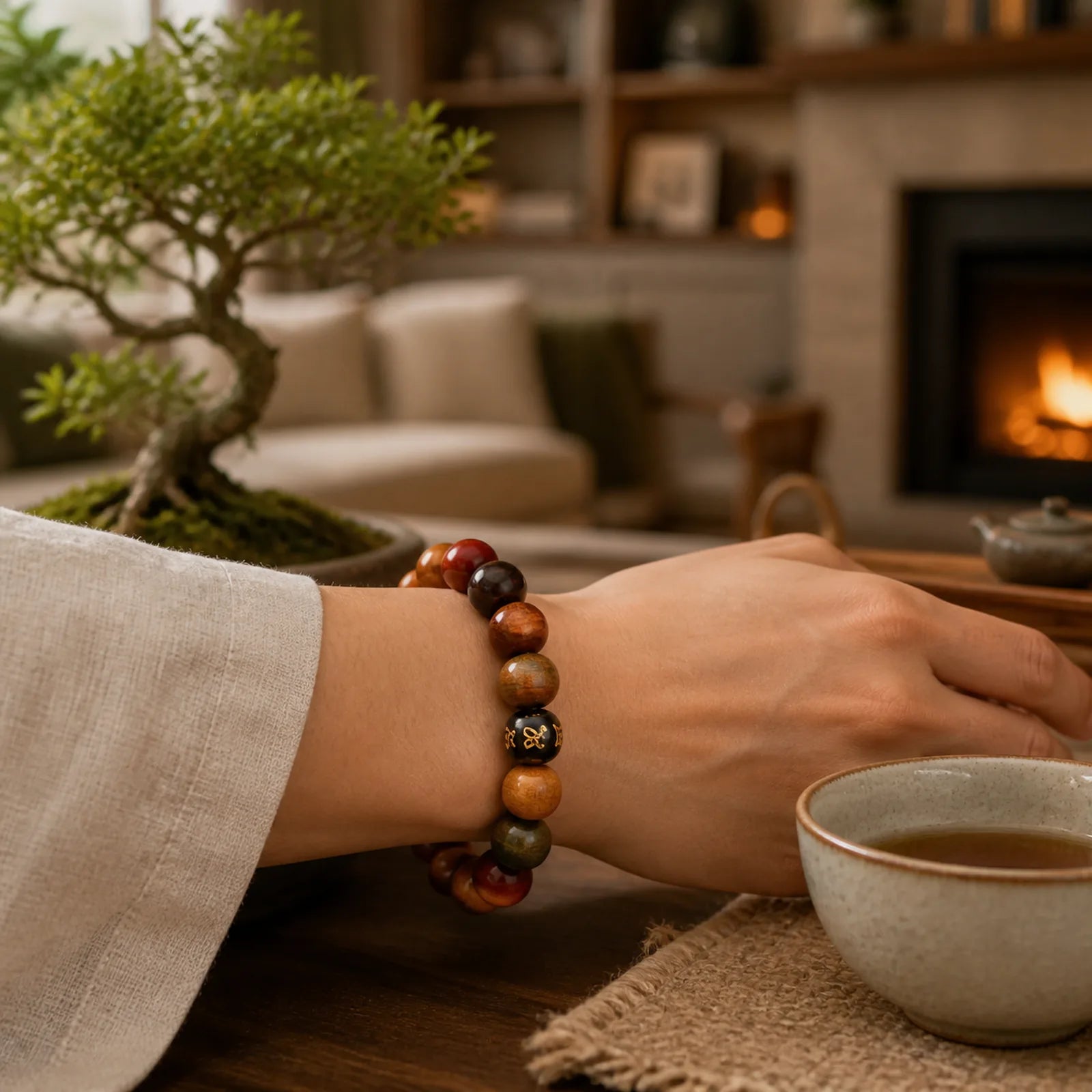 Tibet Various Wood Om Mani Padme Hum Purity Bracelet featuring Om Mani Padme Hum, Om, Six True Words (Om Mani Padme Hum)