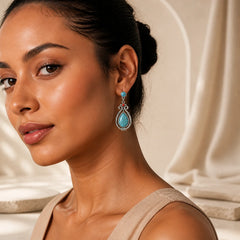 Tibet Vintage Turquoise Waterdrop Strength Drop Dangle Earrings Clips featuring Turquoise, Copper, Silver