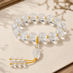Tibet White Crystal Half Demon Half Buddha Heart Sutra Lotus Healing Bracelet featuring Clear Quartz / White Crystal, Lotus