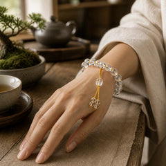 Tibet White Crystal Half Demon Half Buddha Heart Sutra Lotus Healing Bracelet featuring Clear Quartz / White Crystal, Lotus