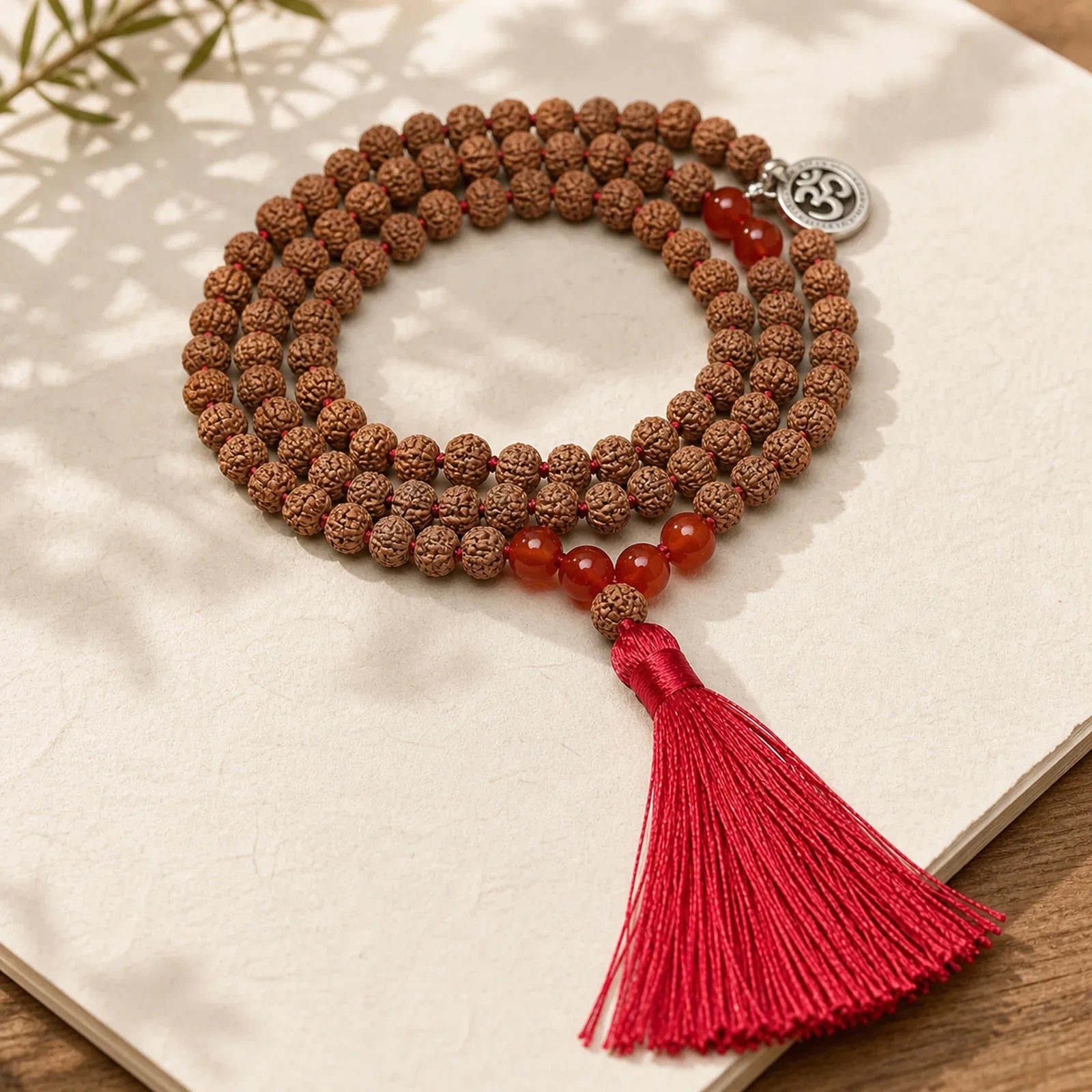 Tibetan 108 Beads Bodhi Seed Om Symbol Charm Tassel Wealth Auspiciousness Mala featuring Bodhi Seed, Om Symbol, Om