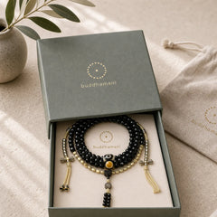 Tibetan 108 Mala Beads Black Onyx Three-eyed Dzi Beads Protection Bracelet featuring Black Onyx, Three-eyed Dzi Bead, Dzi Bead